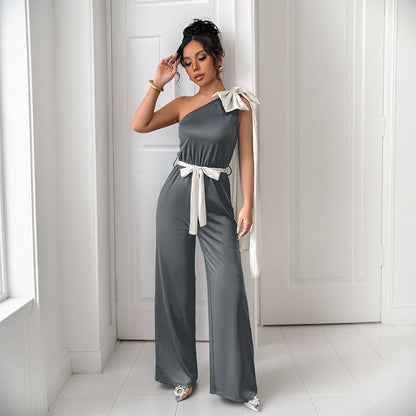 Jantje | Dames Jumpsuit – One-Shoulder Design met Strikceintuur en Elegante Pasvorm