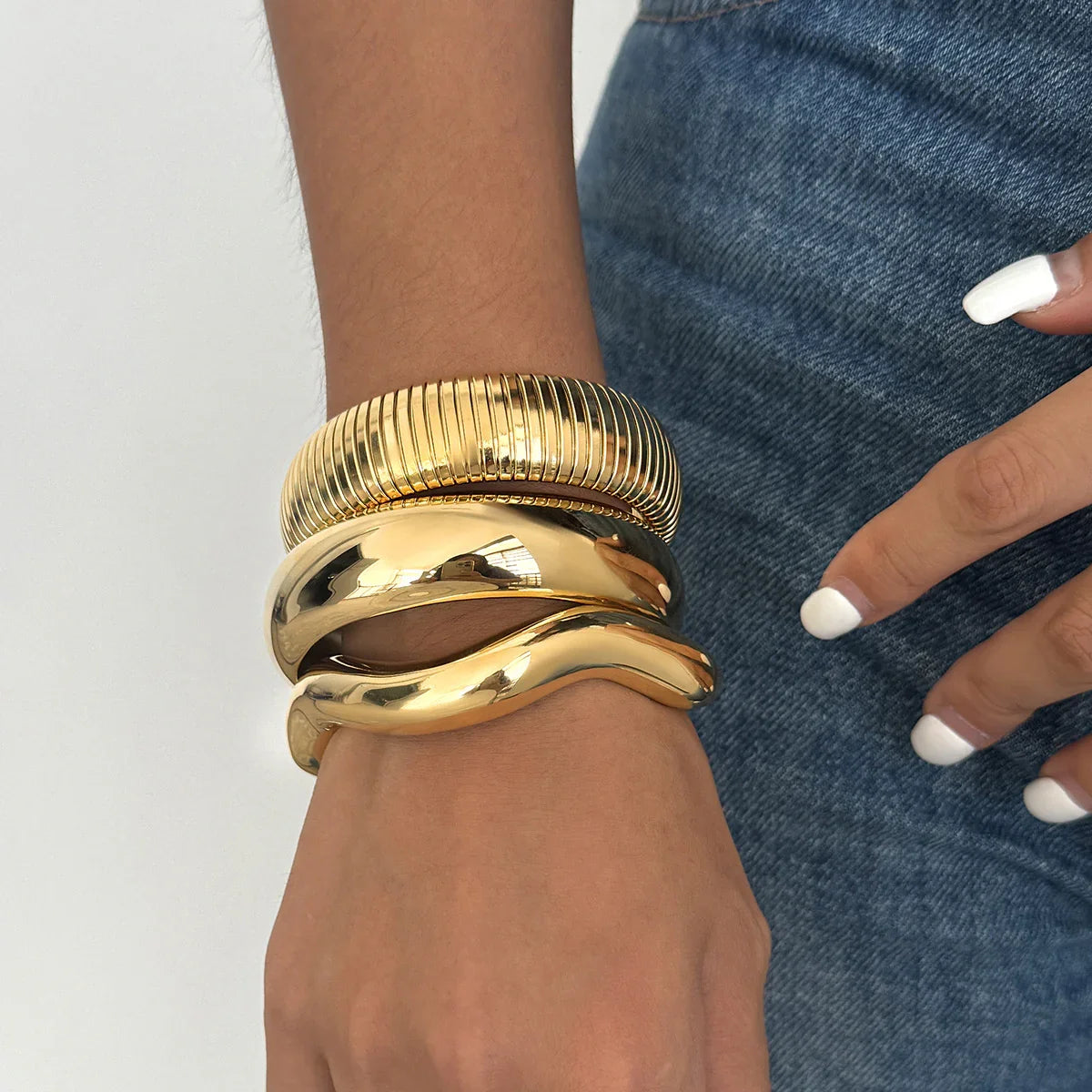 Women's Chunky Bangle Set Gold-Plated Stainless Steel, 3-Piece