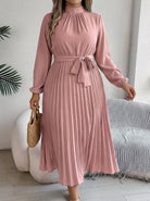 Maxi Dress for Women with Pleated Skirt and Waist Belt