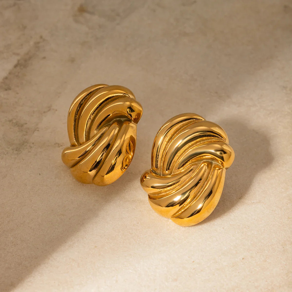 Women's Gold-Plated Knot Stud Earrings - Sculpted Twisted Design