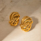 Women's Gold-Plated Knot Stud Earrings - Sculpted Twisted Design