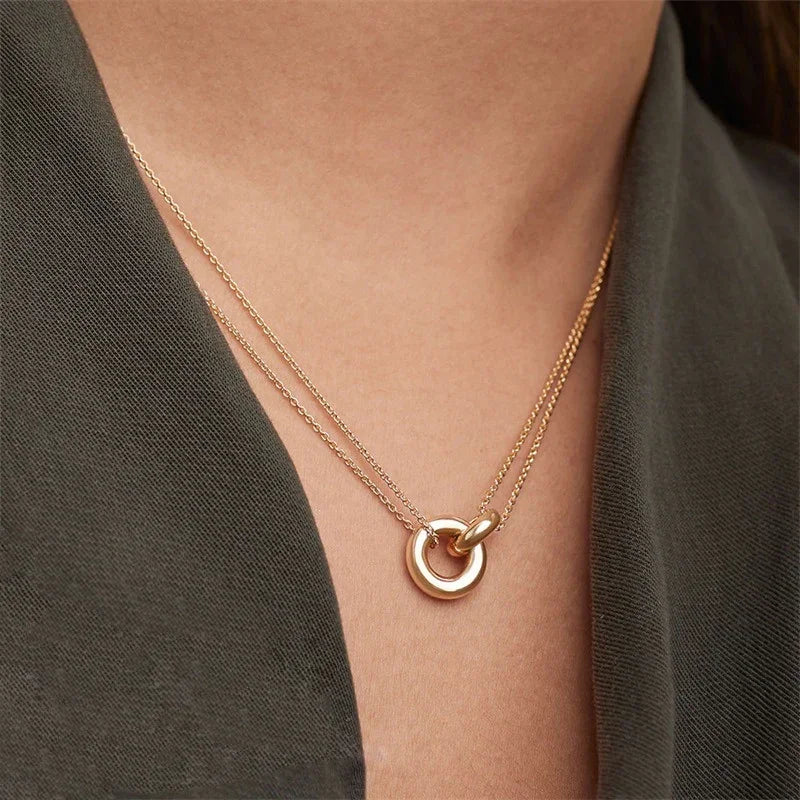 Women's Circle Pendant Necklace, Gold-Plated Stainless Steel