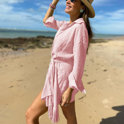 Dorien | Dames Wikkel Jurk – Mini Lengte – Lange Mouwen – Natuurlijke Vezels – V-Hals