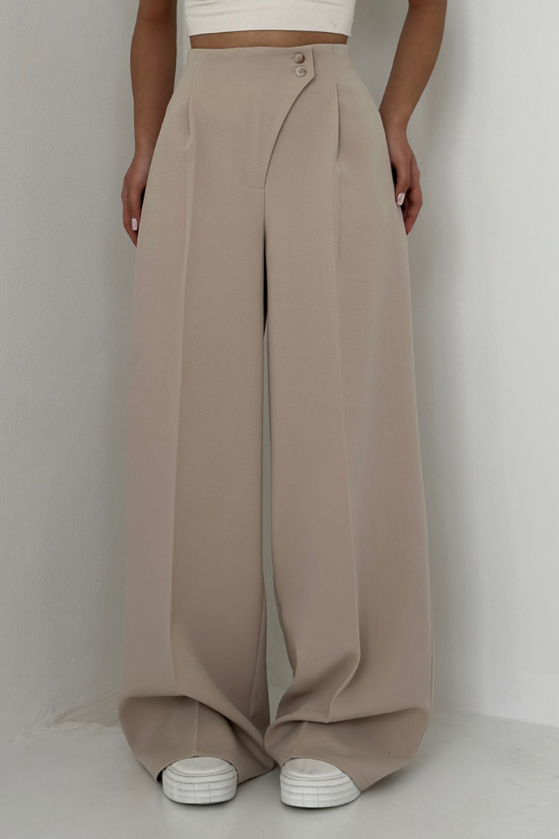 Lena Pantalon | Dames High-Waisted Wide-Leg Broek met Elegante Knopen