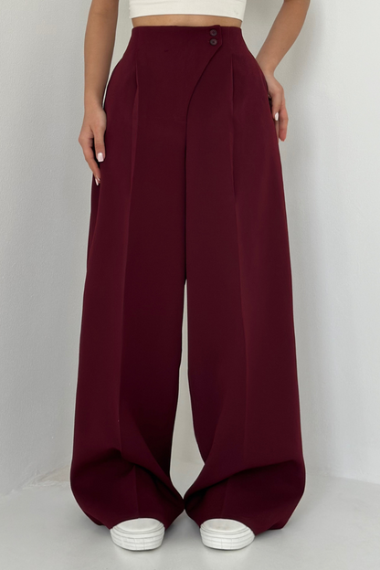 Lena Pantalon | Dames High-Waisted Wide-Leg Broek met Elegante Knopen