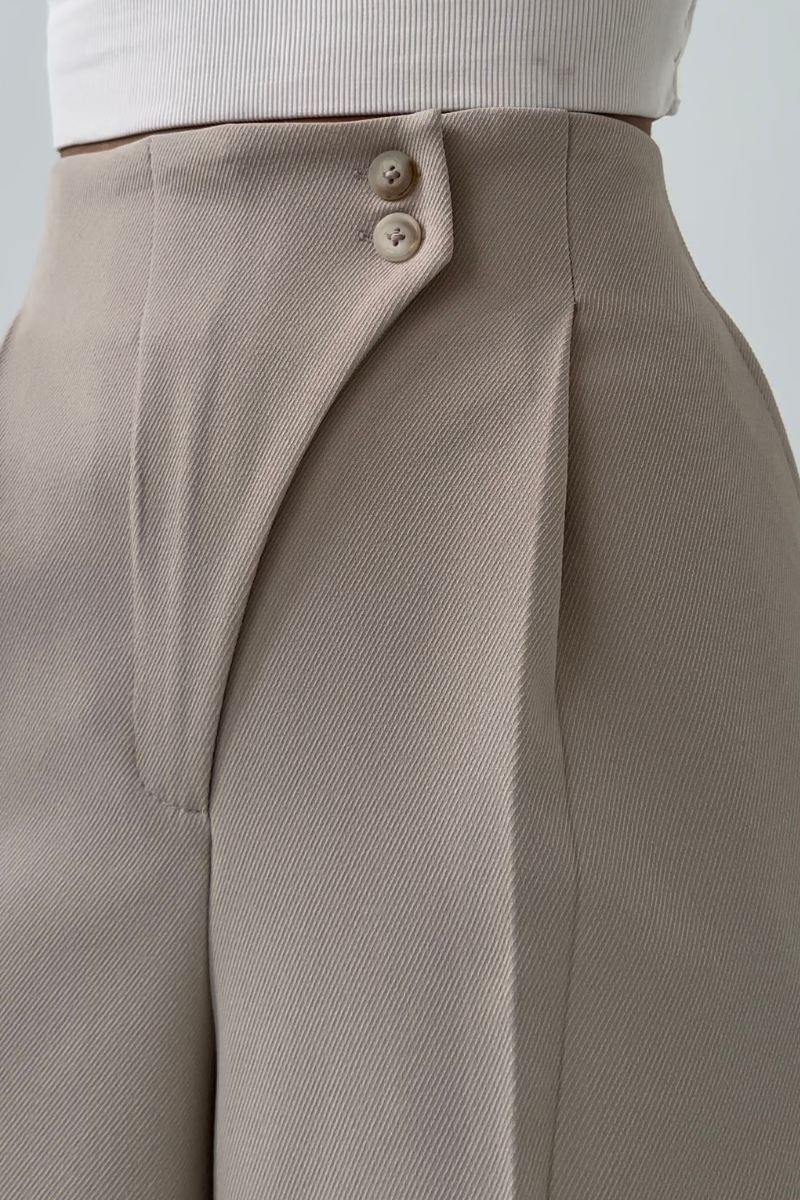 Lena Pantalon | Dames High-Waisted Wide-Leg Broek met Elegante Knopen