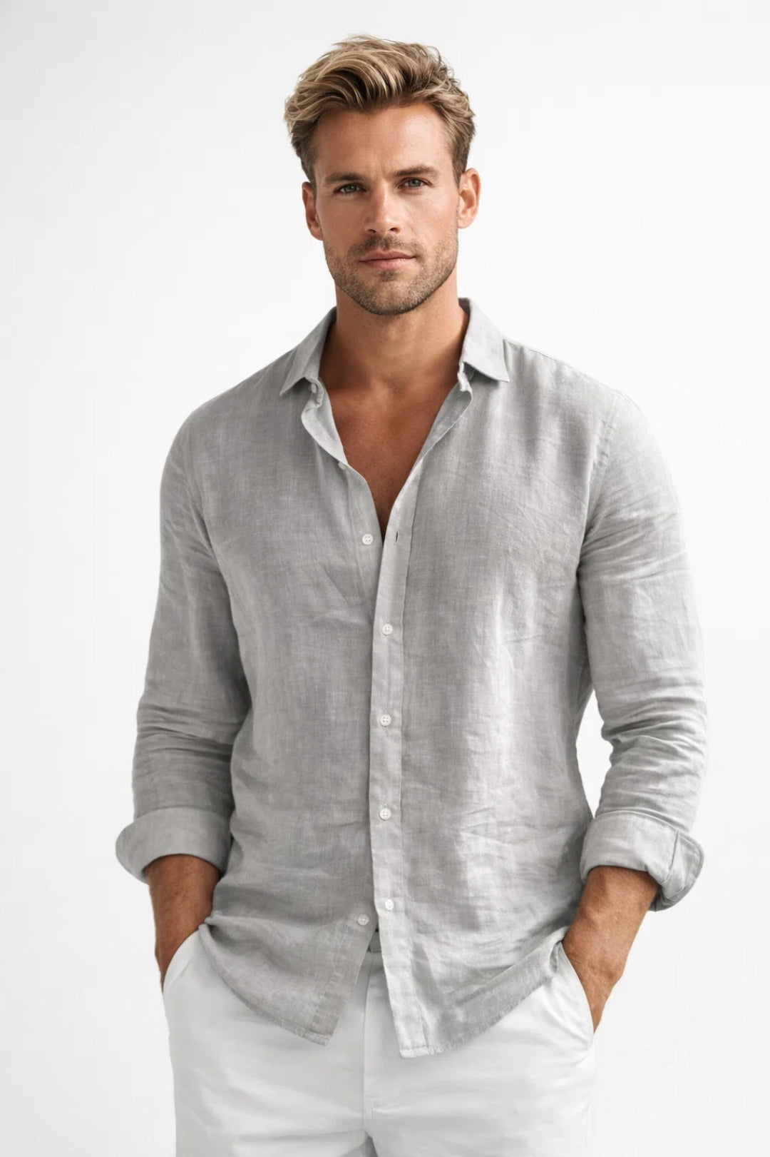 Men's Linen Shirt Lightweight Breathable Casual Fit