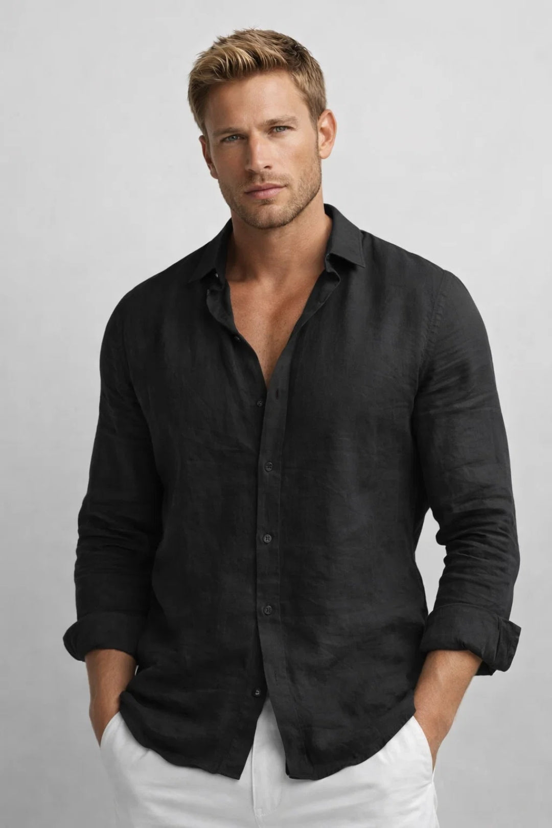 Men's Linen Shirt Lightweight Breathable Casual Fit