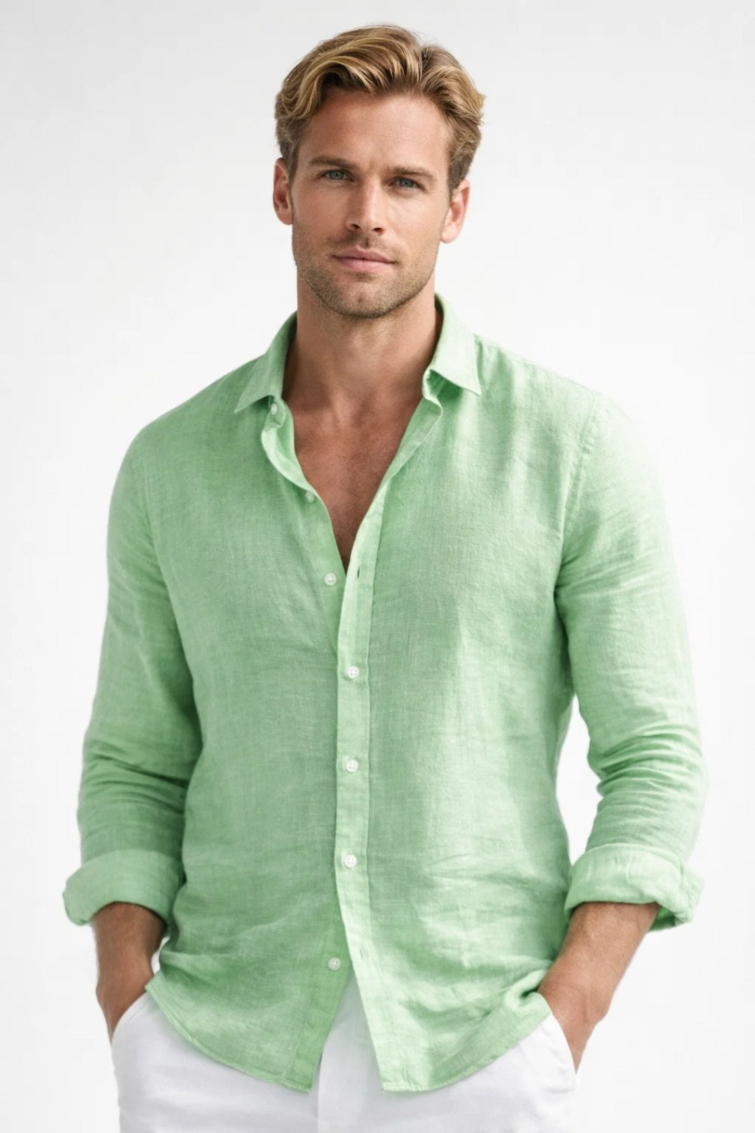 Men's Linen Shirt Lightweight Breathable Casual Fit