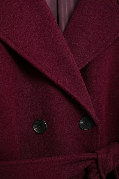 Romee Mantel Jas | Damesjas in Burgundy met Ceintuur en Dubbele Knopenrij