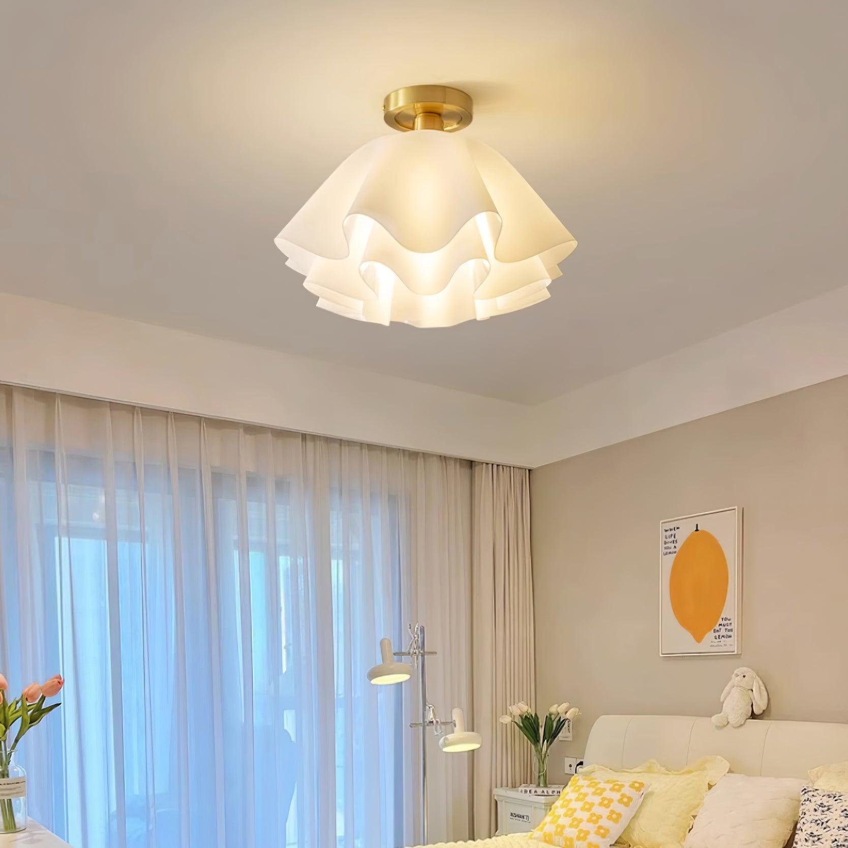 Ceiling Light Wavy Acrylic Shade - White and Gold, E27