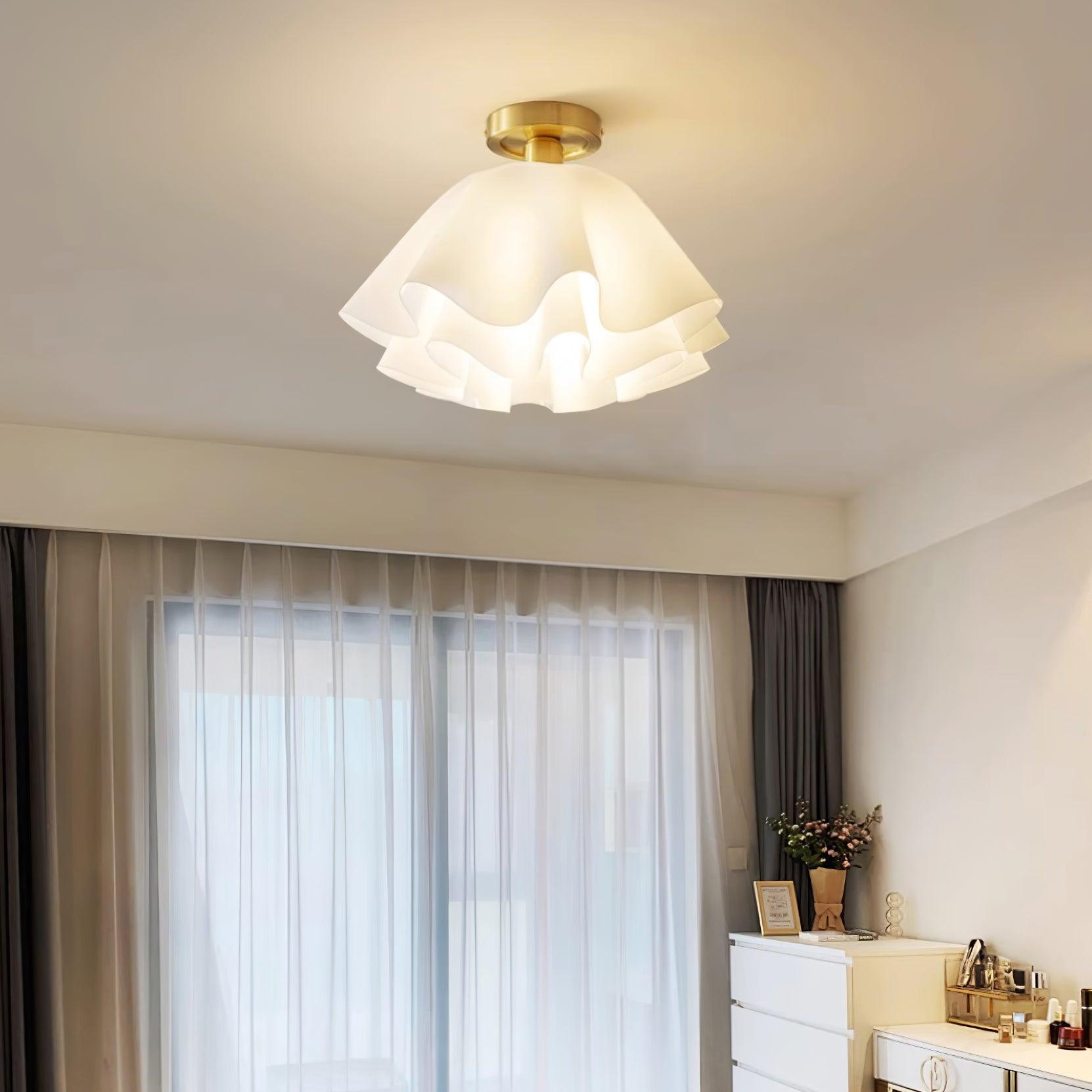 Ceiling Light Wavy Acrylic Shade - White and Gold, E27