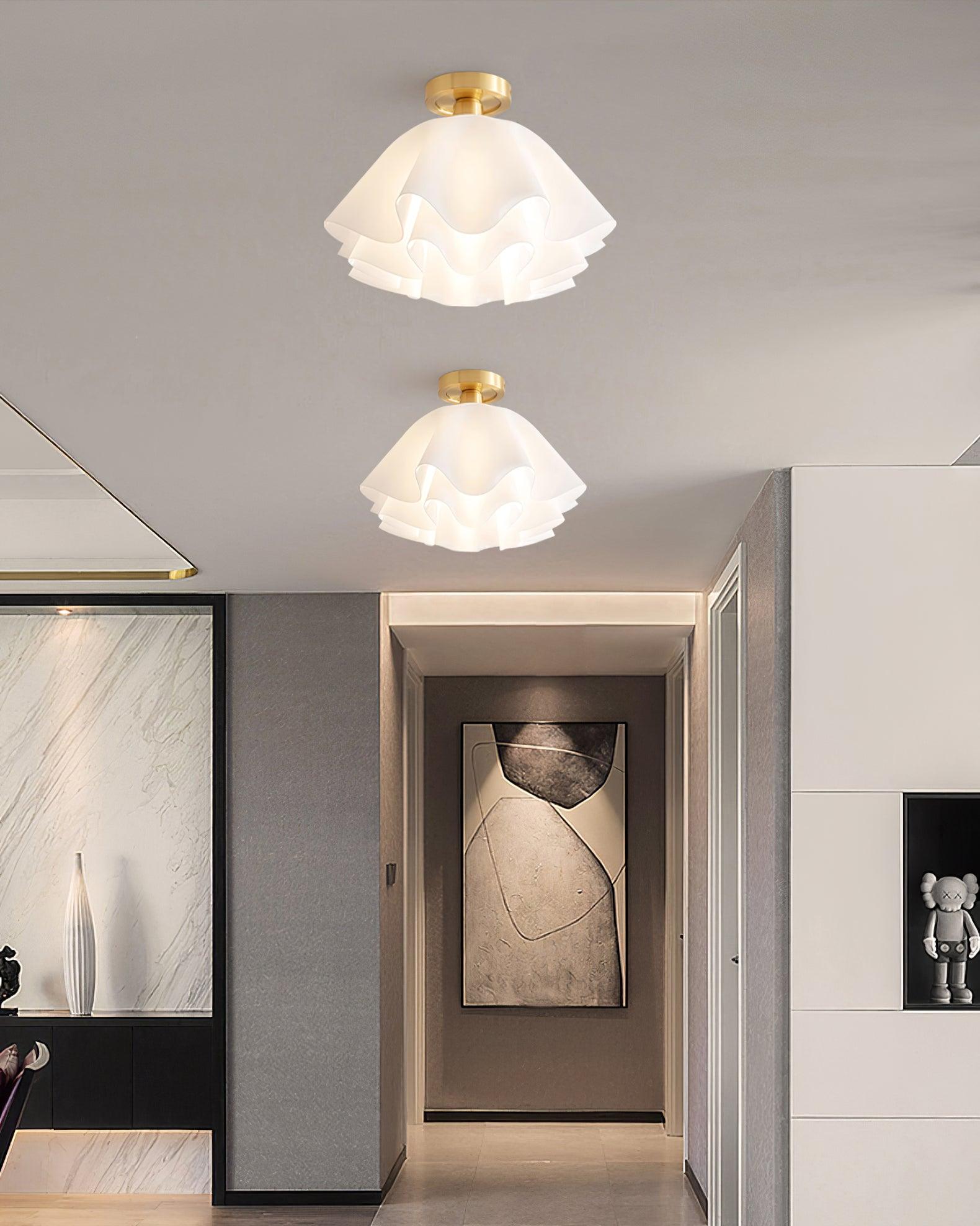 Ceiling Light Wavy Acrylic Shade - White and Gold, E27