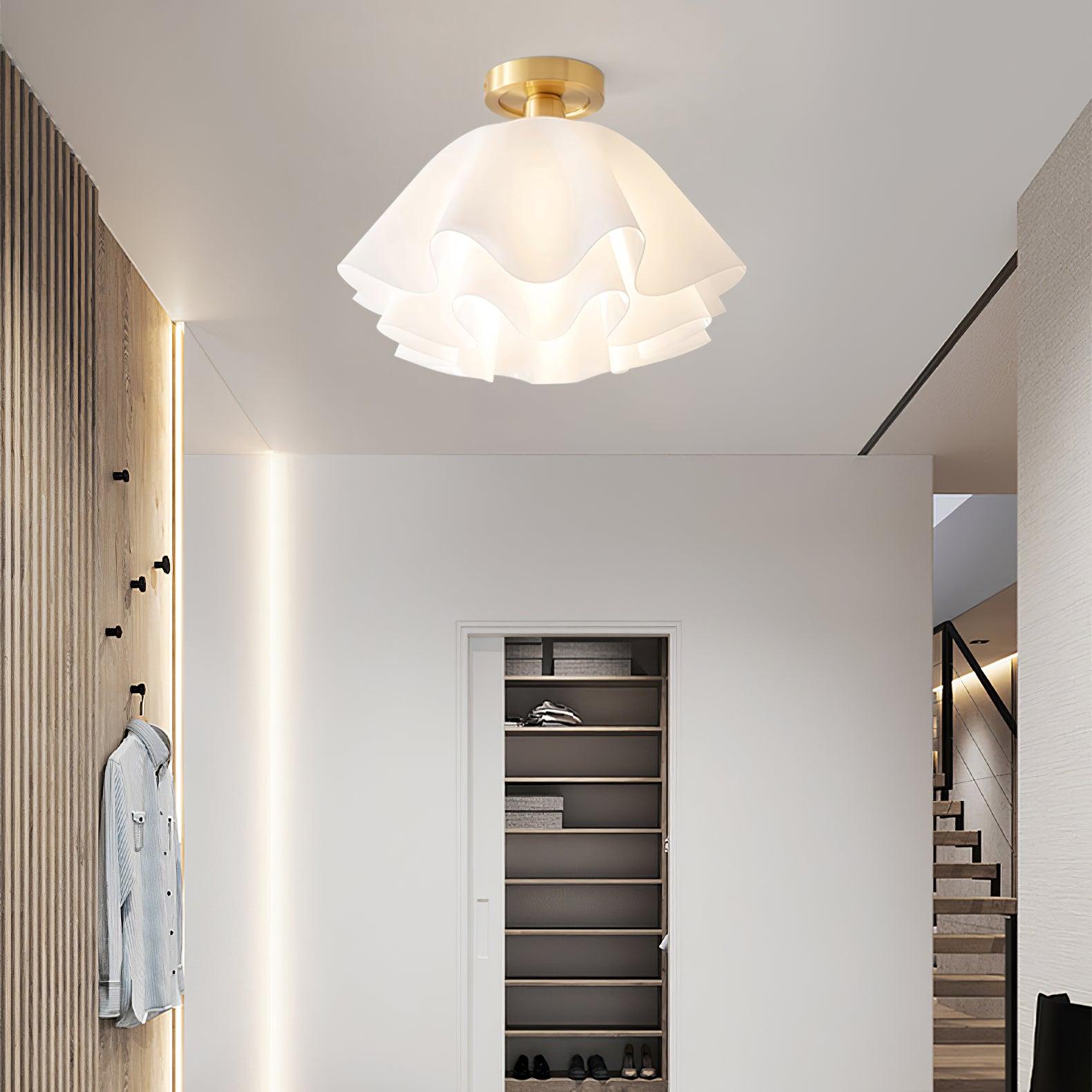 Ceiling Light Wavy Acrylic Shade - White and Gold, E27