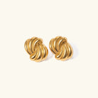 Women's Gold-Plated Knot Stud Earrings - Sculpted Twisted Design