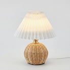 boho rattan pleated cone table lamp in beige