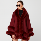 Women's Cape Coat with Faux Fur Trim and Shawl Collar