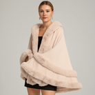 Women's Cape Coat with Faux Fur Trim and Shawl Collar