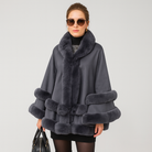 Women's Cape Coat with Faux Fur Trim and Shawl Collar