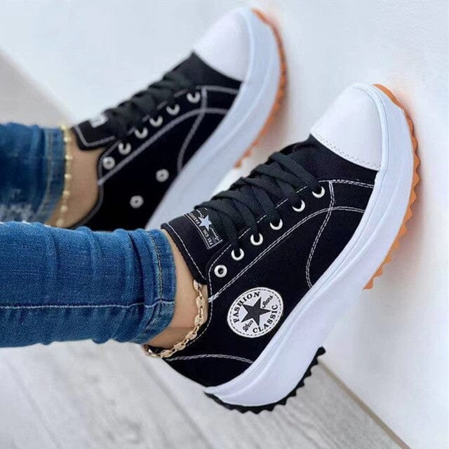 Women's Chunky Canvas Trainers - Lace-Up Platform Sneakers