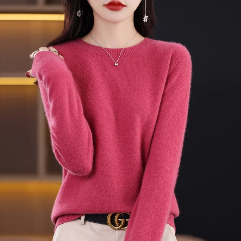 Women's Cashmere Crew Neck Sweater - Ribbed Knit Pullover