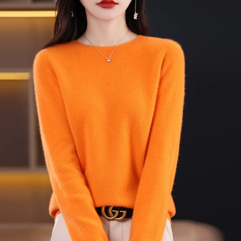 Women's Cashmere Crew Neck Sweater - Ribbed Knit Pullover