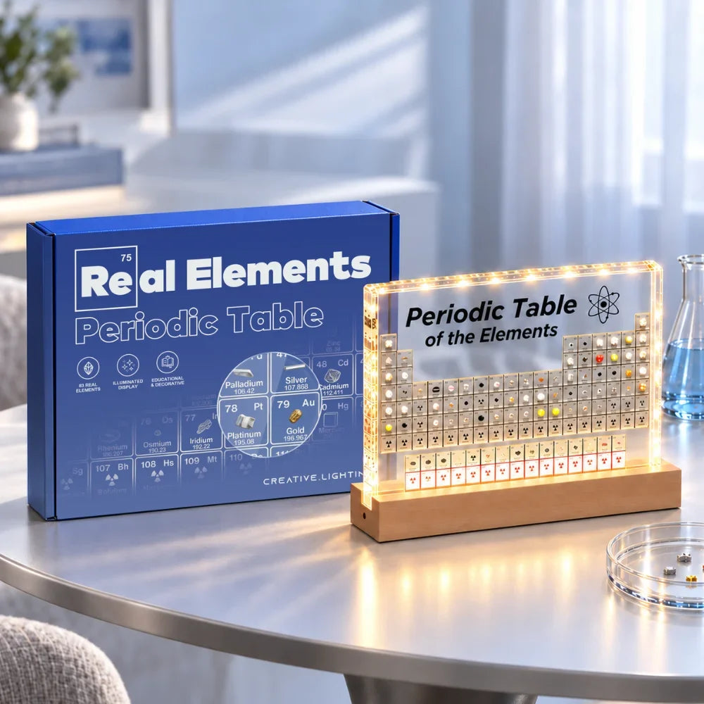 Illuminated Periodic Table Display – 83 Real Element Samples