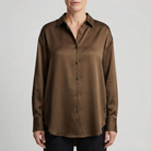 dames relaxed fit glanzende blouse in bruin
