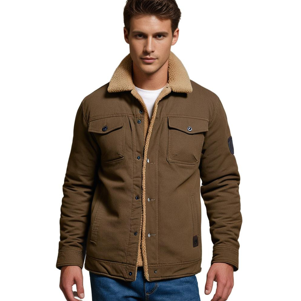 Men's Sherpa-Lined Winter Jacket - Warm Fleece-Lined Coat