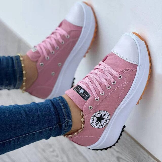 Women's Chunky Canvas Trainers - Lace-Up Platform Sneakers
