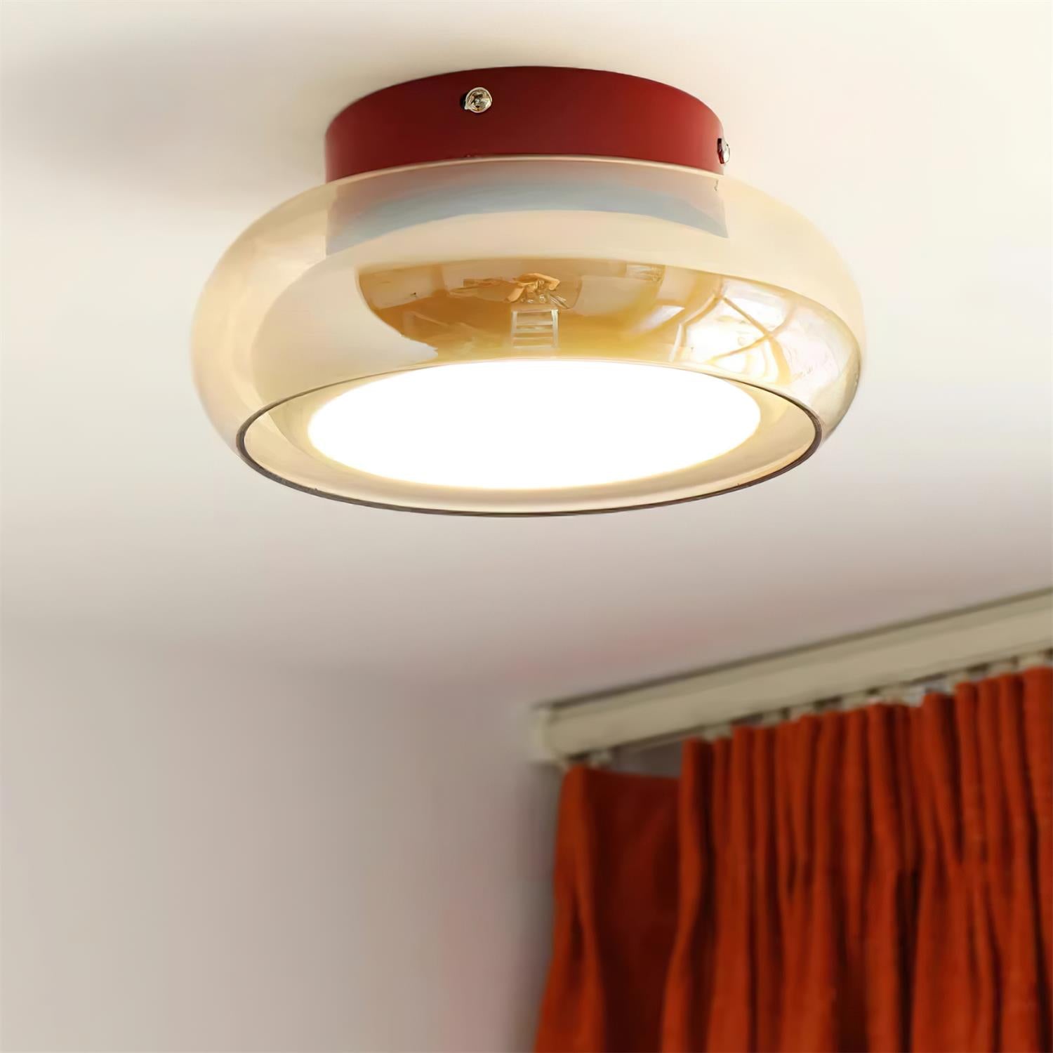 Retro Glass Flush Mount Ceiling Light with Smoked Glass Shade
