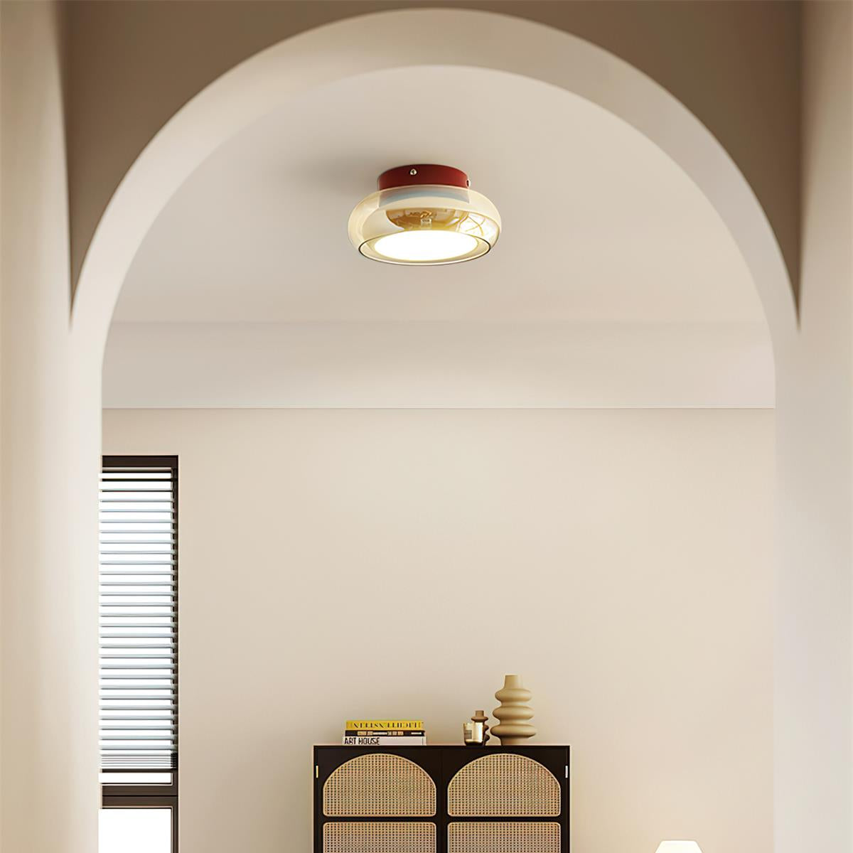 Retro Glass Flush Mount Ceiling Light with Smoked Glass Shade