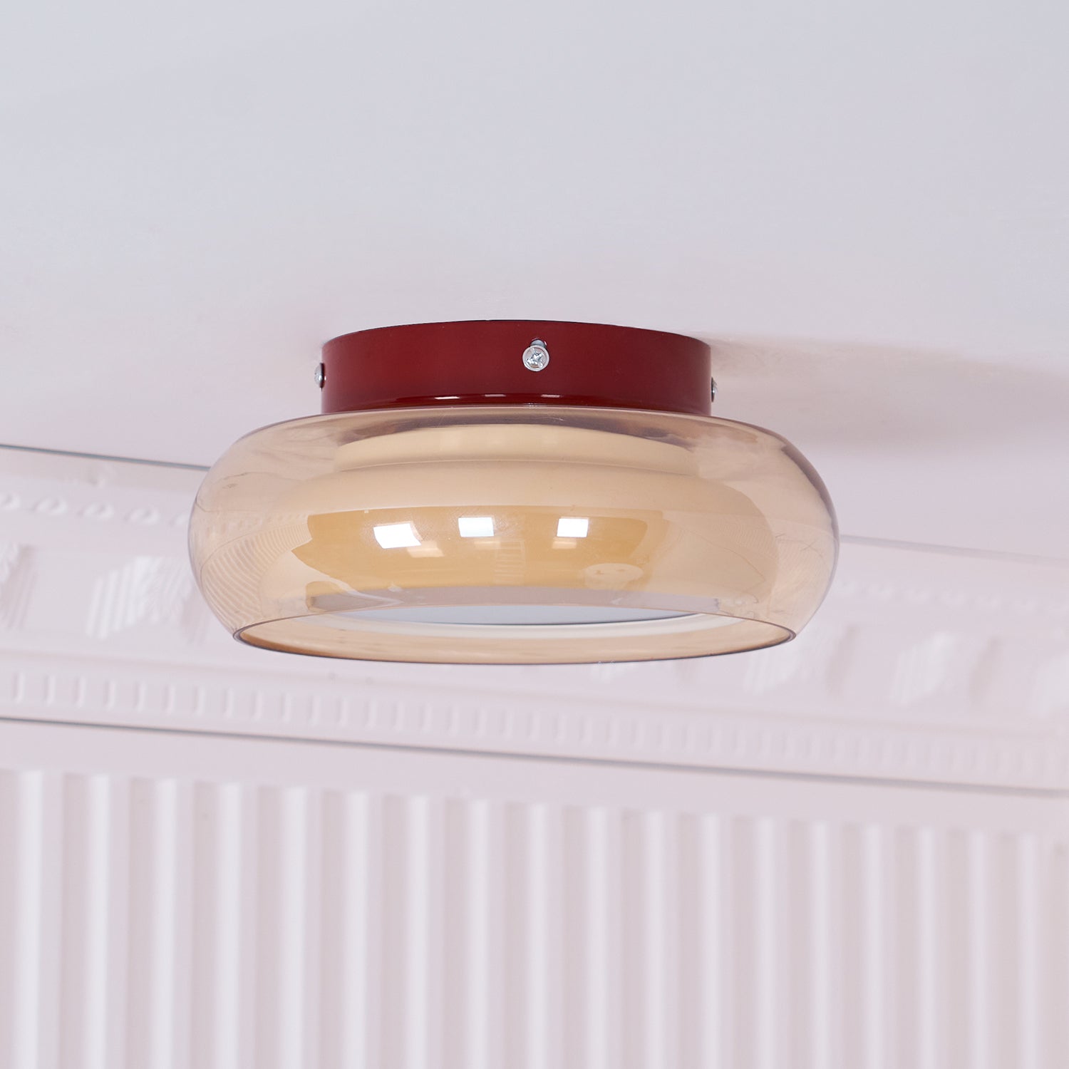 Retro Glass Flush Mount Ceiling Light with Smoked Glass Shade