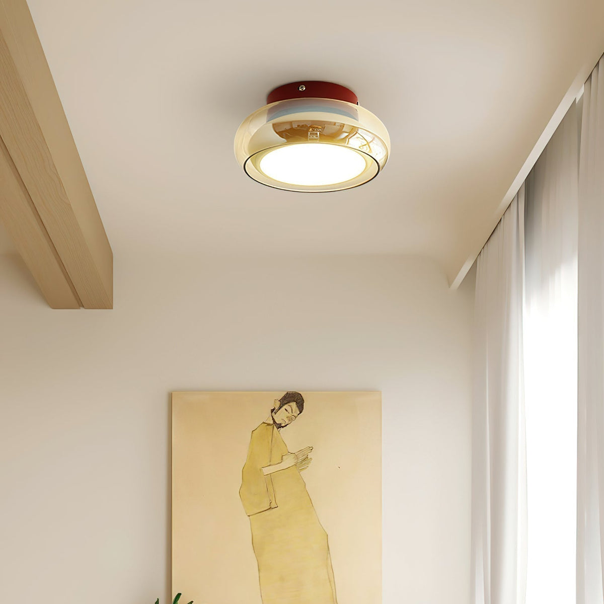 Retro Glass Flush Mount Ceiling Light with Smoked Glass Shade