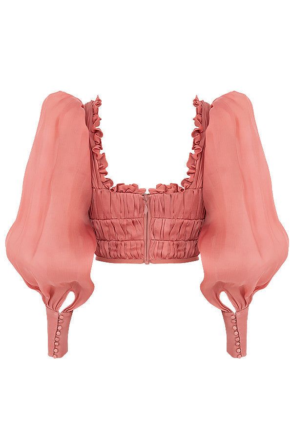 Miriam | Dames Blouse – Getailleerd Model, Satijnlook, Ruches, Pofmouwen & Sweetheart Halslijn