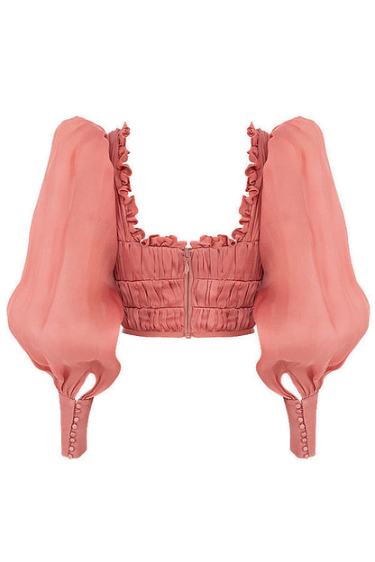 Miriam | Dames Blouse – Getailleerd Model, Satijnlook, Ruches, Pofmouwen & Sweetheart Halslijn