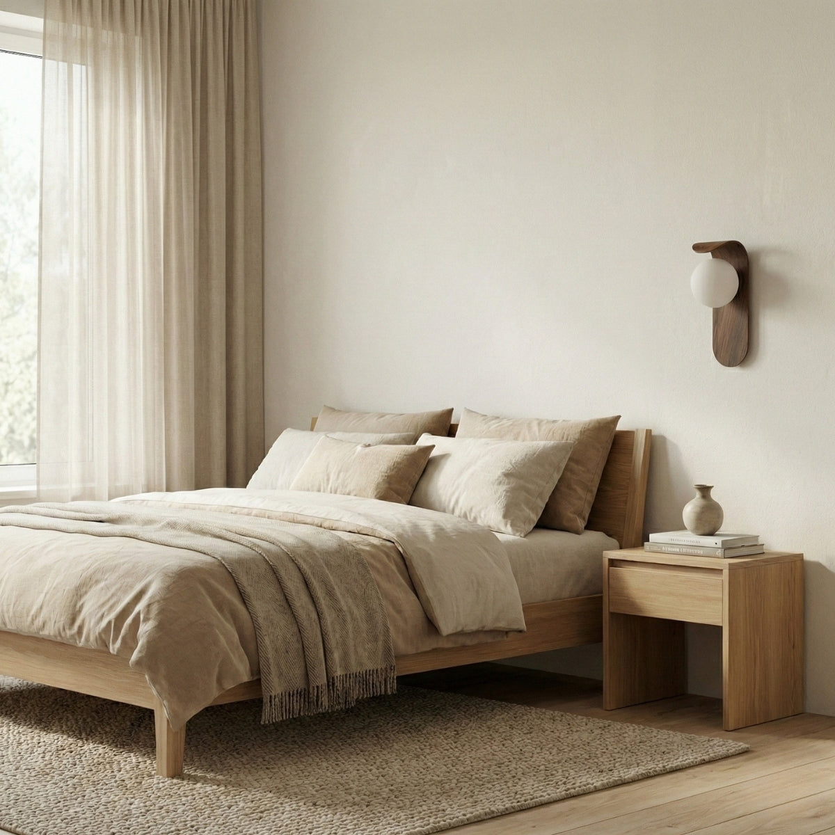 round nordic wood wall light