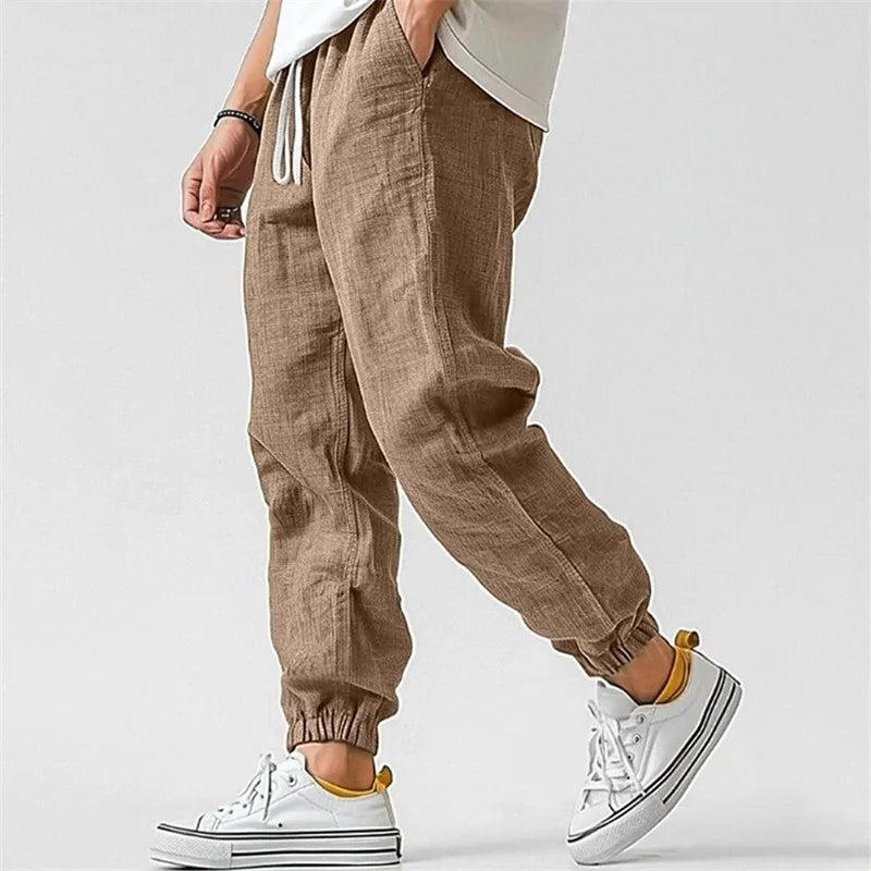 Women's Linen-Blend Jogger Pants – Tapered Drawstring Fit