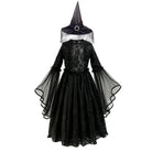 Black gothic lace dress with matching witch hat