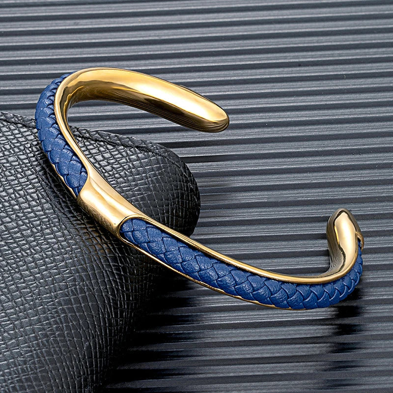 Men's Leather Cuff Bracelet - Stainless Steel and Braided Leather