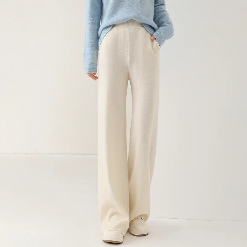 Women's Merino Wool Pants, High-Waisted Wide-Leg Knit