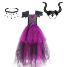 Dark fairy queen girls costume, dress with wings, horns and choker