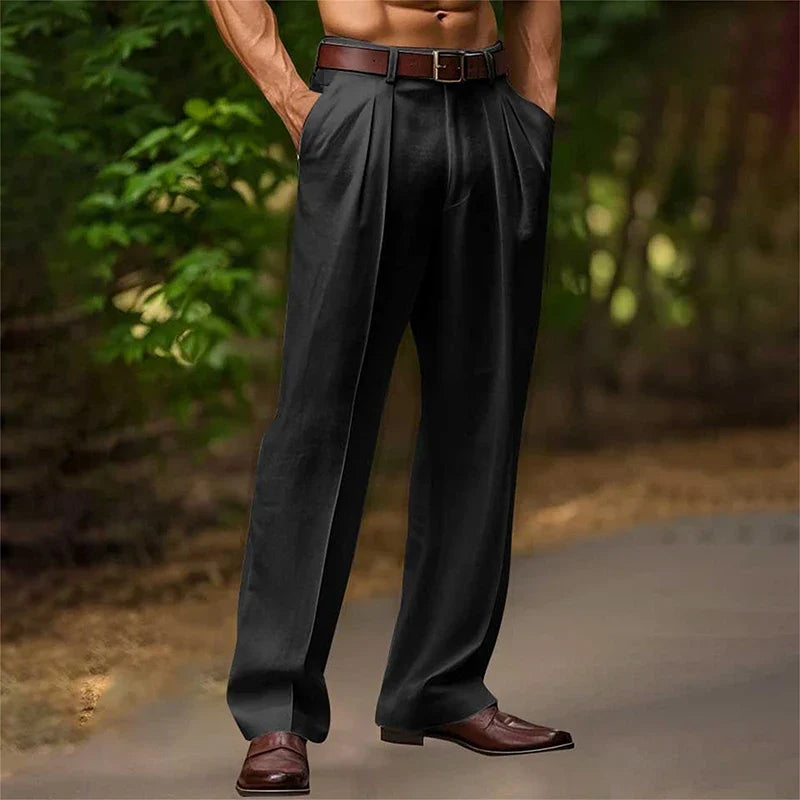 Men's Pleated High-Waist Dress Pants with Side Pockets