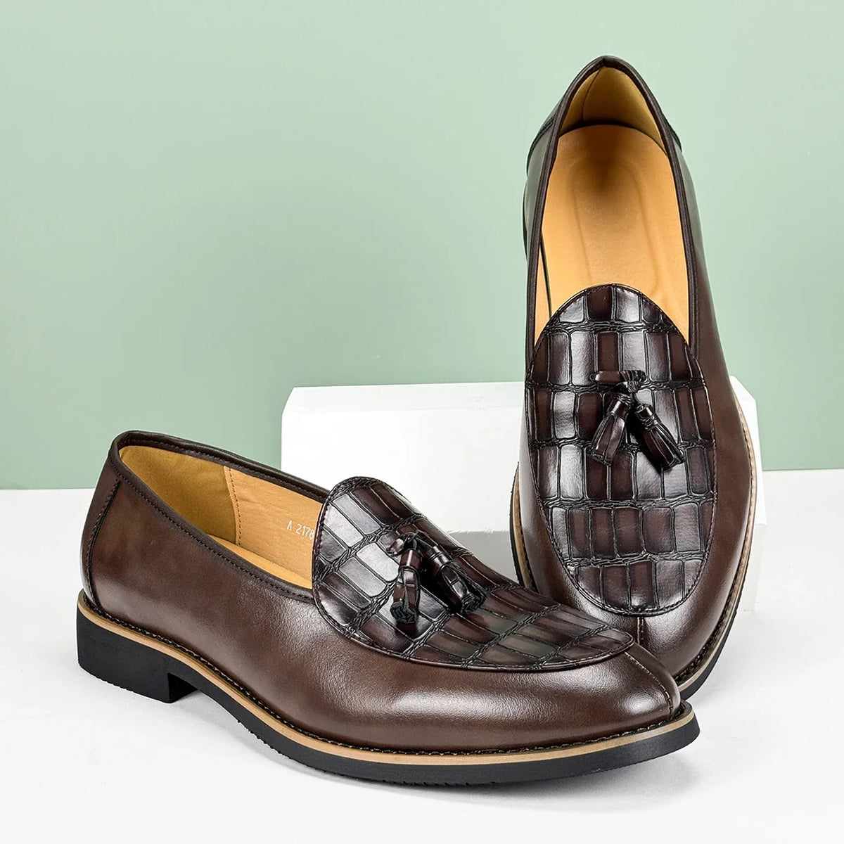 Men's Leather Tassel Loafers, Croc-Embossed Dress Shoes
