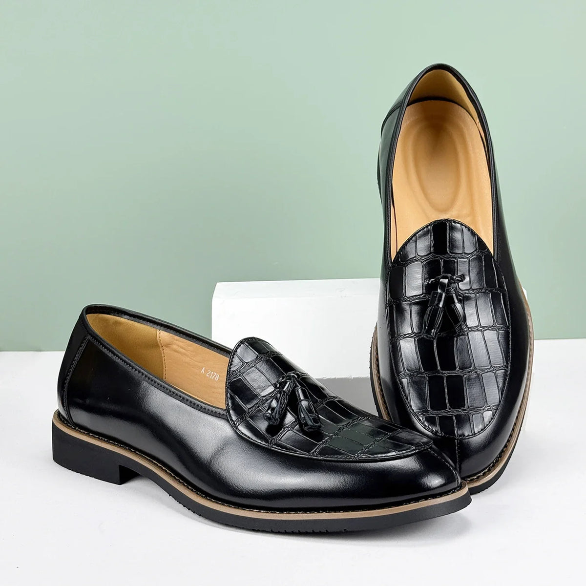 Men's Leather Tassel Loafers, Croc-Embossed Dress Shoes