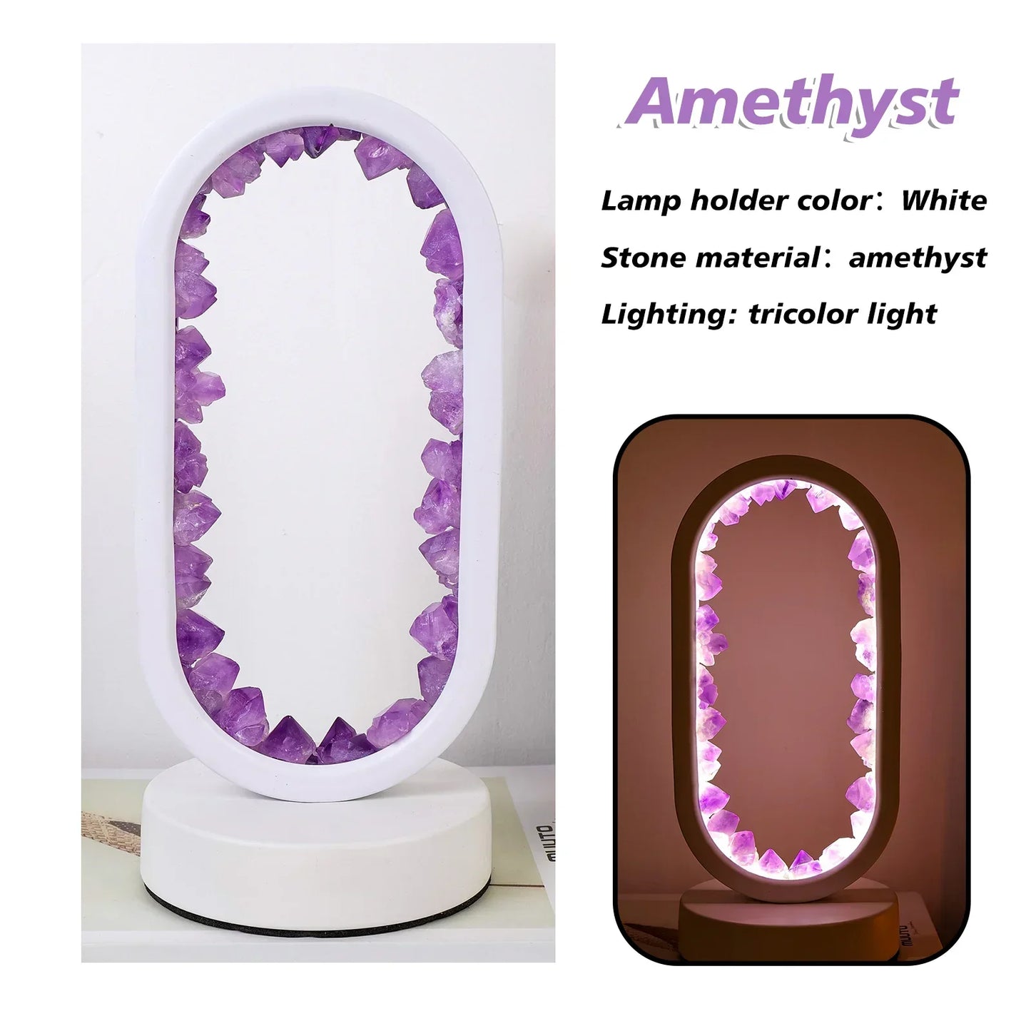 Amethist Lamp – Natuurlijke Paarse Kristallen voor Rustgevende Verlichting in Slaapkamer of Meditatiehoek