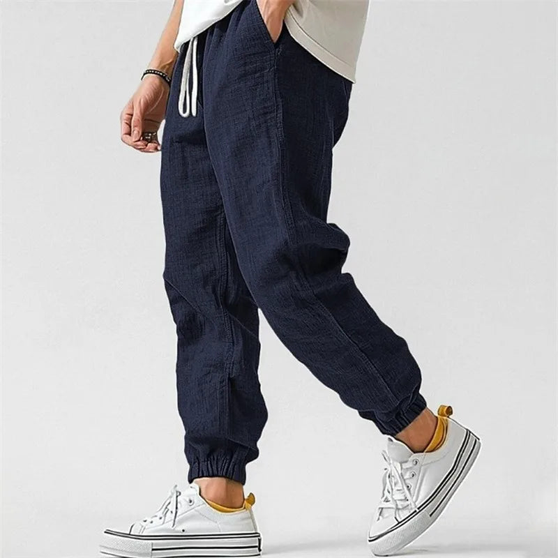 Women's Linen-Blend Jogger Pants – Tapered Drawstring Fit