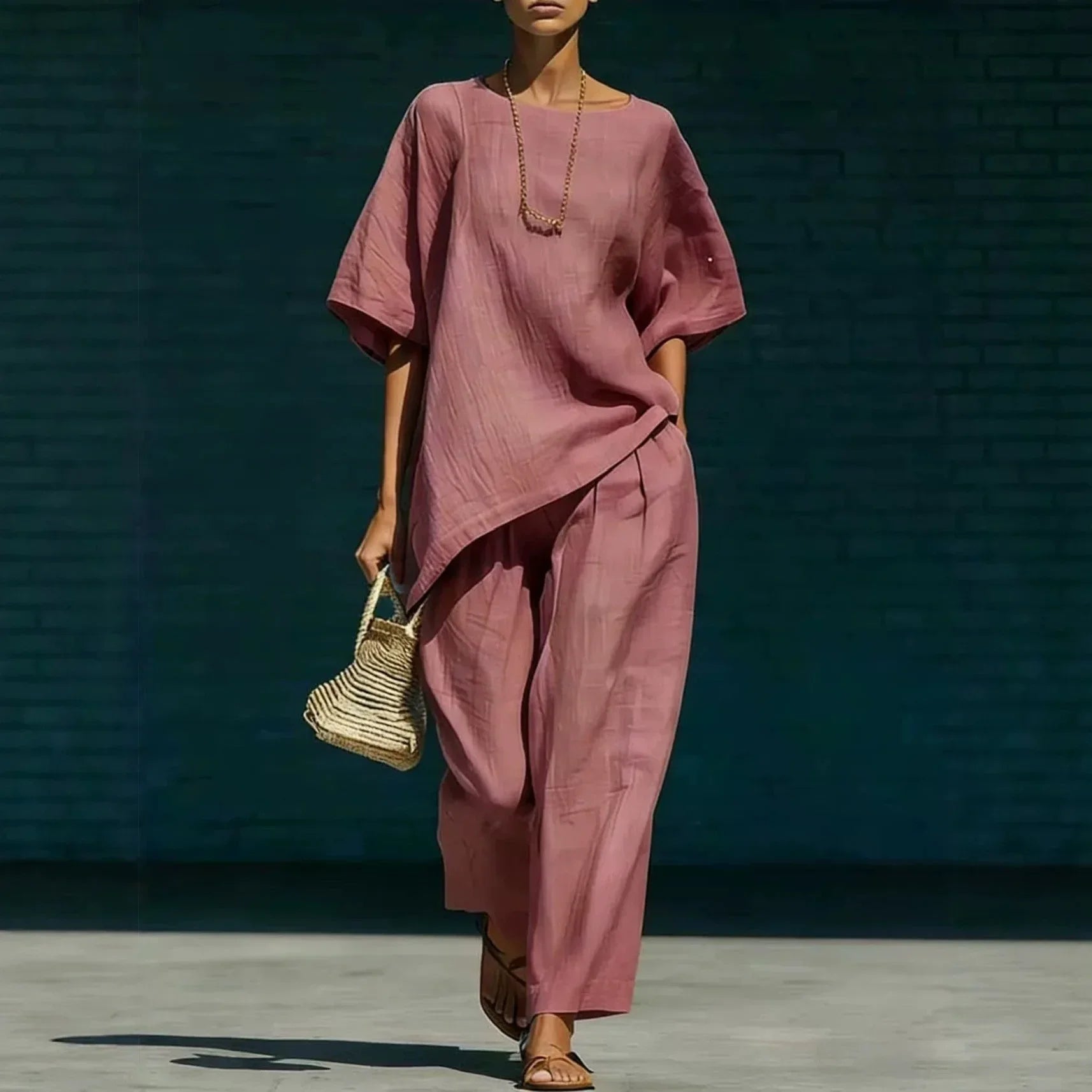 Kalynra | Women's Linen Blend Relaxed Wide Leg Matching Set