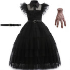Wednesday Addams costume with novelty prop hand bundle