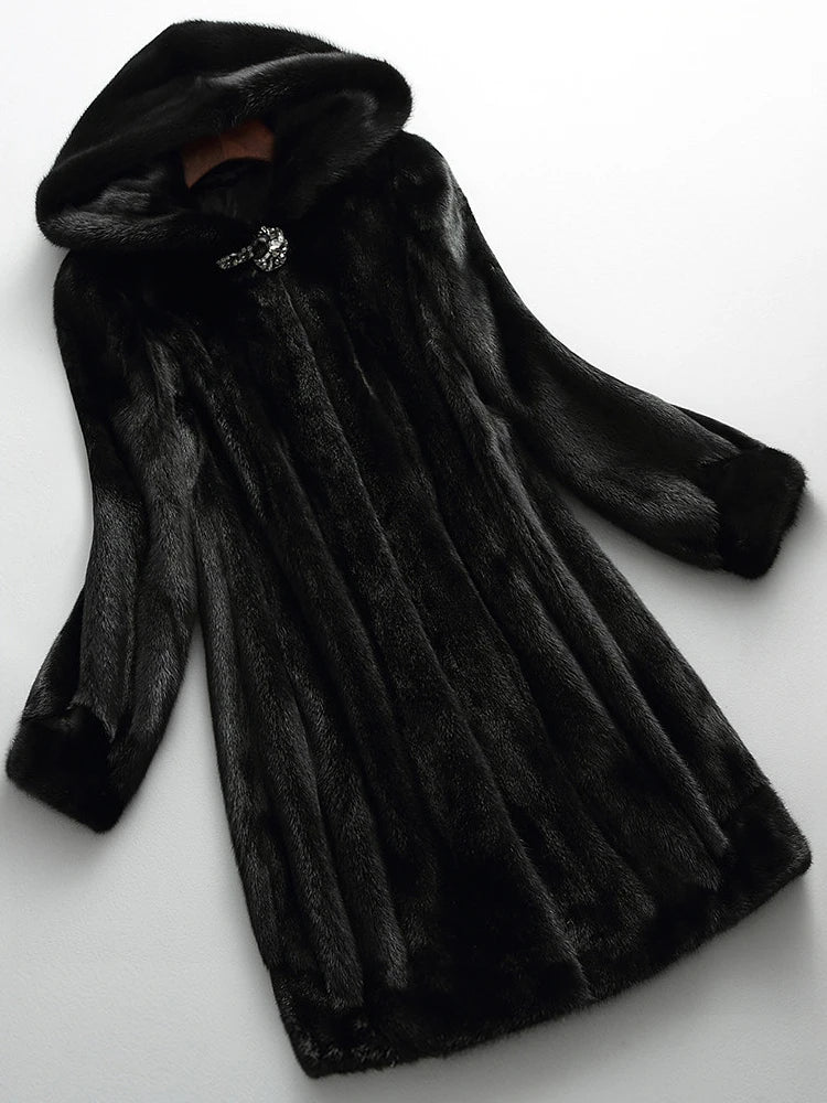 Women's Faux Fur Coat Long Hooded Button Closure